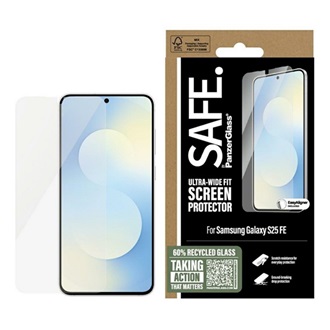 Samsung S25 FE PANZERGLASS SAFE ULTRA-WIDE FIT képernyővédő üveg 3D, ütésállóság + segédkeret, ÁTLÁTSZÓ