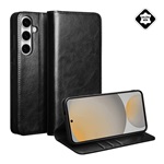 Samsung S25 FE QIALINO tok álló, valódi bőr FLIP, asztali tartó, FEKETE