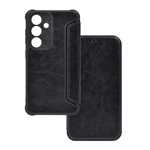 Samsung S25 GIGAPACK Tok álló, bőr hatású FLIP, kameravédő, FEKETE