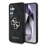 Samsung S25 GUESS 4G BIG LOGO szilikon telefonvédő ütésállóság, bőr hatású hátlap, FEKETE