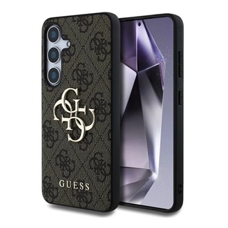 Samsung S25 GUESS 4G BIG LOGO szilikon telefonvédő ütésállóság, bőr hatású hátlap, SÖTÉTBARNA