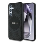 Samsung S25 GUESS 4G ROUND PATCH CLASSIC LOGO szilikon telefonvédő ütésállóság, MagSafe, FEKETE
