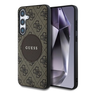 Samsung S25 GUESS 4G ROUND PATCH CLASSIC LOGO szilikon telefonvédő ütésállóság, MagSafe, VILÁGOSBARNA