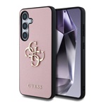 Samsung S25 GUESS GRAINED BIG 4G LOGO SMALL CLASSIC LOGO szilikon telefonvédő ütésállóság, bőr hatású hátlap, RÓZSASZÍN
