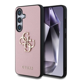 Samsung S25 GUESS GRAINED BIG 4G LOGO SMALL CLASSIC LOGO szilikon telefonvédő ütésállóság, bőr hatású hátlap, RÓZSASZÍN