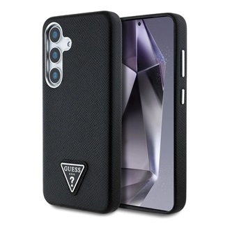 Samsung S25 GUESS GRAINED TRIANGLE szilikon telefonvédő ütésállóság, MagSafe, FEKETE