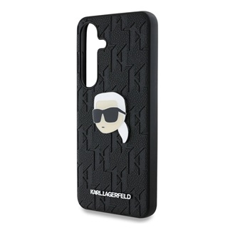 Samsung S25 KARL LAGERFELD LEATHER MONOGRAM PIN LOGO KARL HEAD szilikon telefonvédő ütésállóság, FEKETE