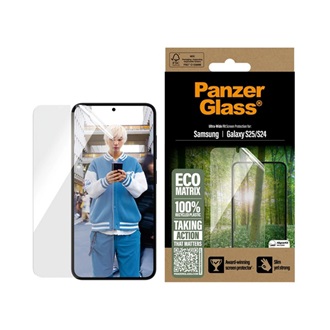 Samsung S25 PANZERGLASS ECO MATRIX képernyővédő üveg flexibilis, karcálló + segédkeret, ÁTLÁTSZÓ