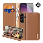 Samsung S25 Plus DUX DUCIS HIVO tok álló, valódi bőr FLIP, RFID, BARNA
