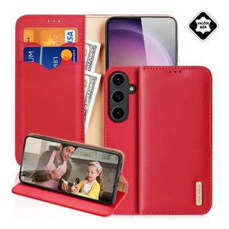Samsung S25 Plus DUX DUCIS HIVO tok álló, valódi bőr FLIP, RFID, PIROS