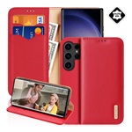 Samsung S25 Ultra DUX DUCIS HIVO tok álló, valódi bőr FLIP, RFID, PIROS