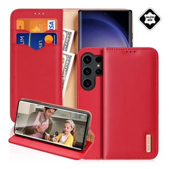 Samsung S25 Ultra DUX DUCIS HIVO tok álló, valódi bőr FLIP, RFID, PIROS