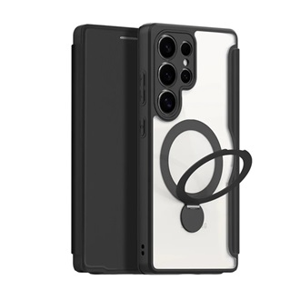 Samsung S25 Ultra DUX DUCIS SKIN X PRO tok álló, bőr hatású FLIP, MagSafe, FEKETE