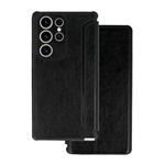 Samsung S25 Ultra GIGAPACK Tok álló, bőr hatású FLIP, kameravédő, FEKETE