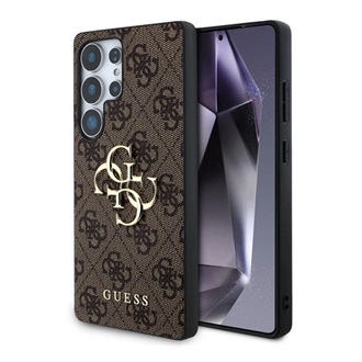 Samsung S25 Ultra GUESS 4G BIG LOGO szilikon telefonvédő ütésállóság, bőr hatású hátlap, SÖTÉTBARNA