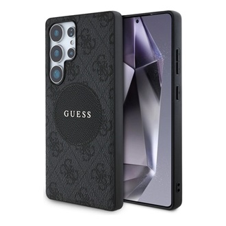 Samsung S25 Ultra GUESS 4G ROUND PATCH CLASSIC LOGO szilikon telefonvédő ütésállóság, MagSafe, FEKETE