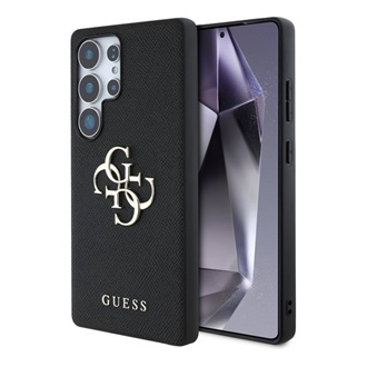 Samsung S25 Ultra GUESS GRAINED BIG 4G LOGO SMALL CLASSIC LOGO telefonvédő ütésállóság, bőr hatású hátlap, FEKETE