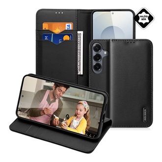 Samsung S26 DUX DUCIS HIVO tok álló, valódi bőr FLIP, RFID, FEKETE