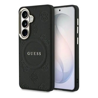 Samsung S26 GUESS SAFFIANO PEONY EMBOSSED RING szilikon telefonvédő ütésállóság, bőr hatású hátlap, FEKETE