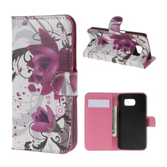 Samsung S6 Gigapack tok álló, bőr hatású FLIP, lótuszvirág, FEHÉR