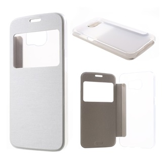 Samsung S6 Gigapack tok álló, bőr hatású FLIP, szálcsiszolt mintázat, FEHÉR