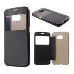 Samsung S6 Gigapack tok álló, bőr hatású FLIP, szálcsiszolt mintázat, FEKETE