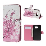 Samsung S6 Gigapack tok álló, bőr hatású FLIP, virág, FEHÉR