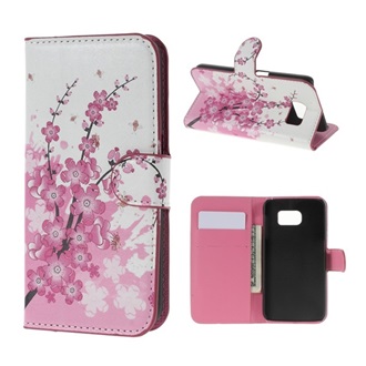 Samsung S6 Gigapack tok álló, bőr hatású FLIP, virág, FEHÉR