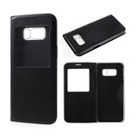Samsung S8 Gigapack tok álló, bőr hatású FLIP, ablakos, FEKETE
