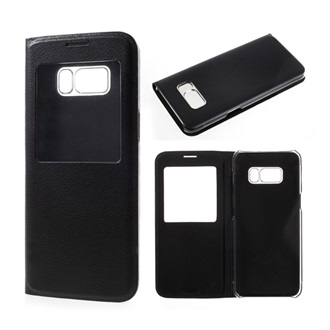 Samsung S8 Gigapack tok álló, bőr hatású FLIP, ablakos, FEKETE