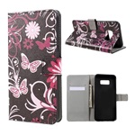 Samsung S8 Plus Gigapack tok álló, bőr hatású FLIP, virág, FEKETE