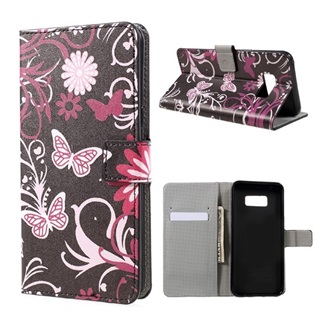 Samsung S8 Plus Gigapack tok álló, bőr hatású FLIP, virág, FEKETE