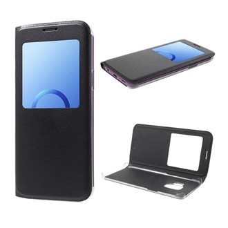 Samsung S9 Gigapack tok álló, bőr hatású FLIP, ablakos, FEKETE
