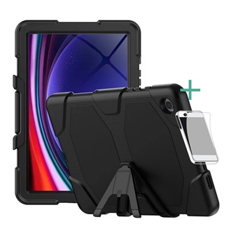 Samsung Tab A9 Plus WIFI Gigapack Műanyag telefonvédő 360°-os védelem, kitámasztó + képernyővédő fólia, FEKETE