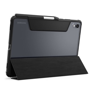 Samsung Tab S11 5G SPIGEN ULTRA HYBRID PRO tok álló, bőr hatású FLIP, ceruza tartó, FEKETE