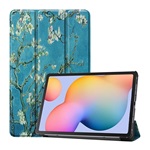 Samsung Tab S6 Lite 10.4 LTE Gigapack Tok álló, bőr hatású aktív FLIP, virág, VILÁGOSKÉK