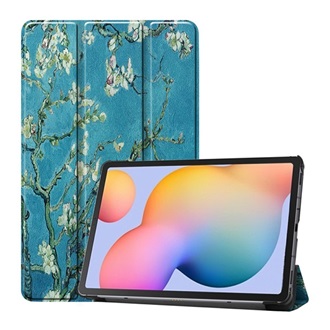Samsung Tab S6 Lite 10.4 LTE Gigapack Tok álló, bőr hatású aktív FLIP, virág, VILÁGOSKÉK
