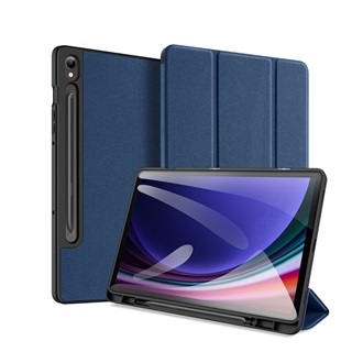 Samsung Tab S9 FE LTE DUX DUCIS DOMO tok álló, bőr hatású aktív FLIP, textil minta, SÖTÉTKÉK