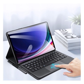 Samsung Tab S9 FE LTE DUX DUCIS TK bluetooth billentyűzet + touch pad asztali tartó, ceruza tartó, FEKETE