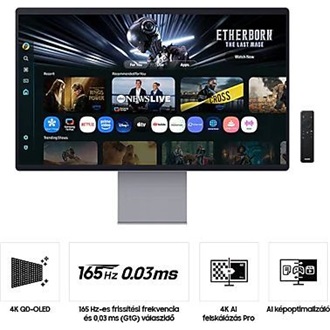 Samsung Vision AI M9 M90SF 32" OLED smart monitor fekete 165Hz G-Sync / FreeSync Premium Pro (USB-C: 90W; webcam: 8MP; t