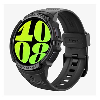 Samsung Watch 6 eSIM 44mm SPIGEN RUGGED ARMOR PRO pótszíj egyedi méret, ütésállóság + szilikon keret, FEKETE