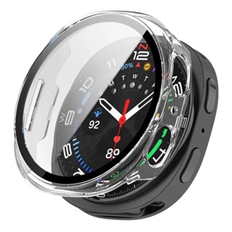 Samsung Watch 8 eSIM 44mm GIGAPACK Műanyag keret BUMPER, ütésállóság + kijelzővédő üveg, ÁTLÁTSZÓ