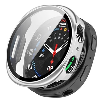 Samsung Watch 8 eSIM 44mm GIGAPACK Műanyag keret BUMPER, ütésállóság + kijelzővédő üveg, EZÜST