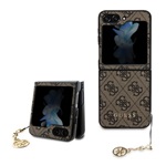Samsung Z Flip5 5G GUESS 4G CHARMS műanyag telefonvédő textil hátlap, telefondísz, BARNA