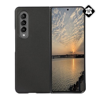 Samsung Z Fold3 5G Gigapack műanyag telefonvédő valódi bőr bevonat, ütésállóság, FEKETE