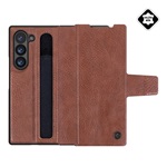 Samsung Z Fold6 5G NILLKIN AOGE műanyag telefonvédő valódi bőr hátlap, ceruza tartó, BARNA