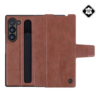 Samsung Z Fold6 5G NILLKIN AOGE műanyag telefonvédő valódi bőr hátlap, ceruza tartó, BARNA