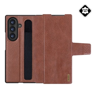 Samsung Z Fold7 NILLKIN AOGE műanyag telefonvédő valódi bőr hátlap, ceruza tartó, SÖTÉTBARNA