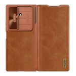 Samsung Z Fold7 NILLKIN QIN PRO tok álló, bőr hatású FLIP, érintő ceruza, BARNA