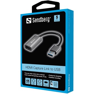 Sandberg 134-19 USB-A 2.0 -> HDMI 1.4 M/F adapter 0.15m szürke